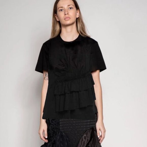 MARQUES ALMEIDA RUFFLE FRONT TEE - BLACK - Picture 1 of 15